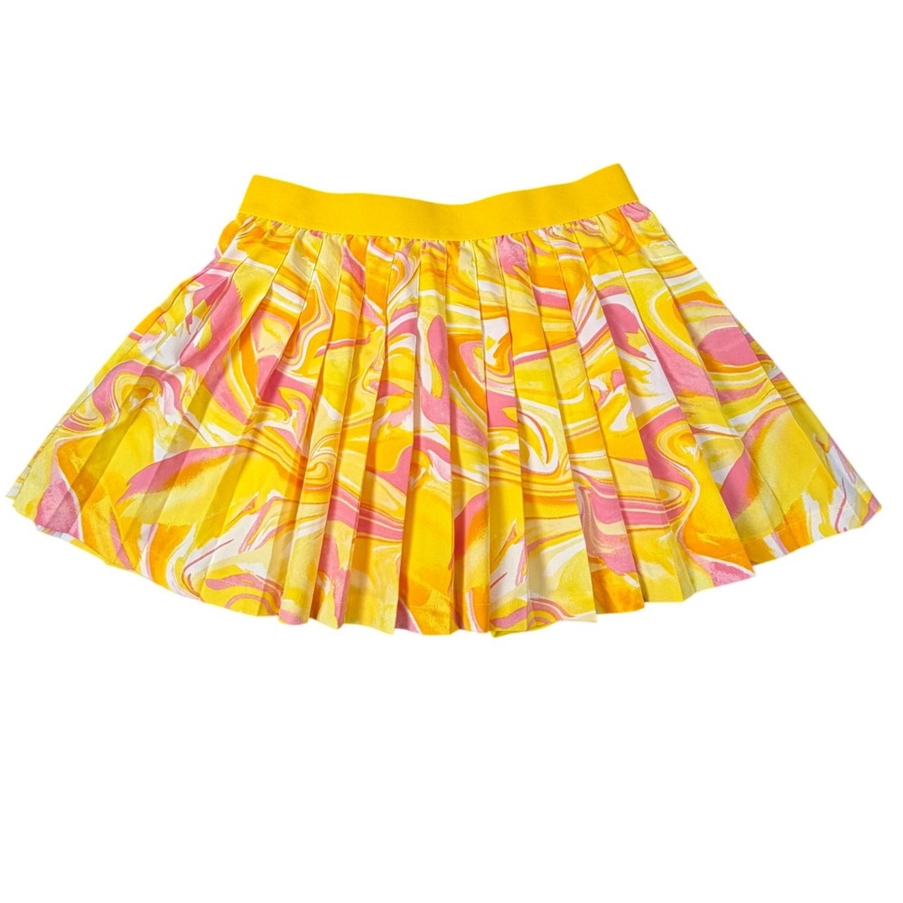 Ideology Yellow Pink Marble Swirl Pleated Athletic Tennis Skort Women's  Small